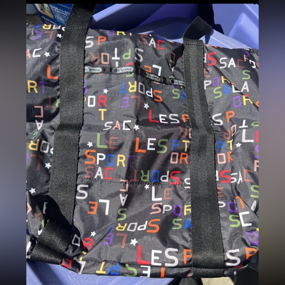 LeSportsac Nylon Tote with Multi Color Rainbow Lettering